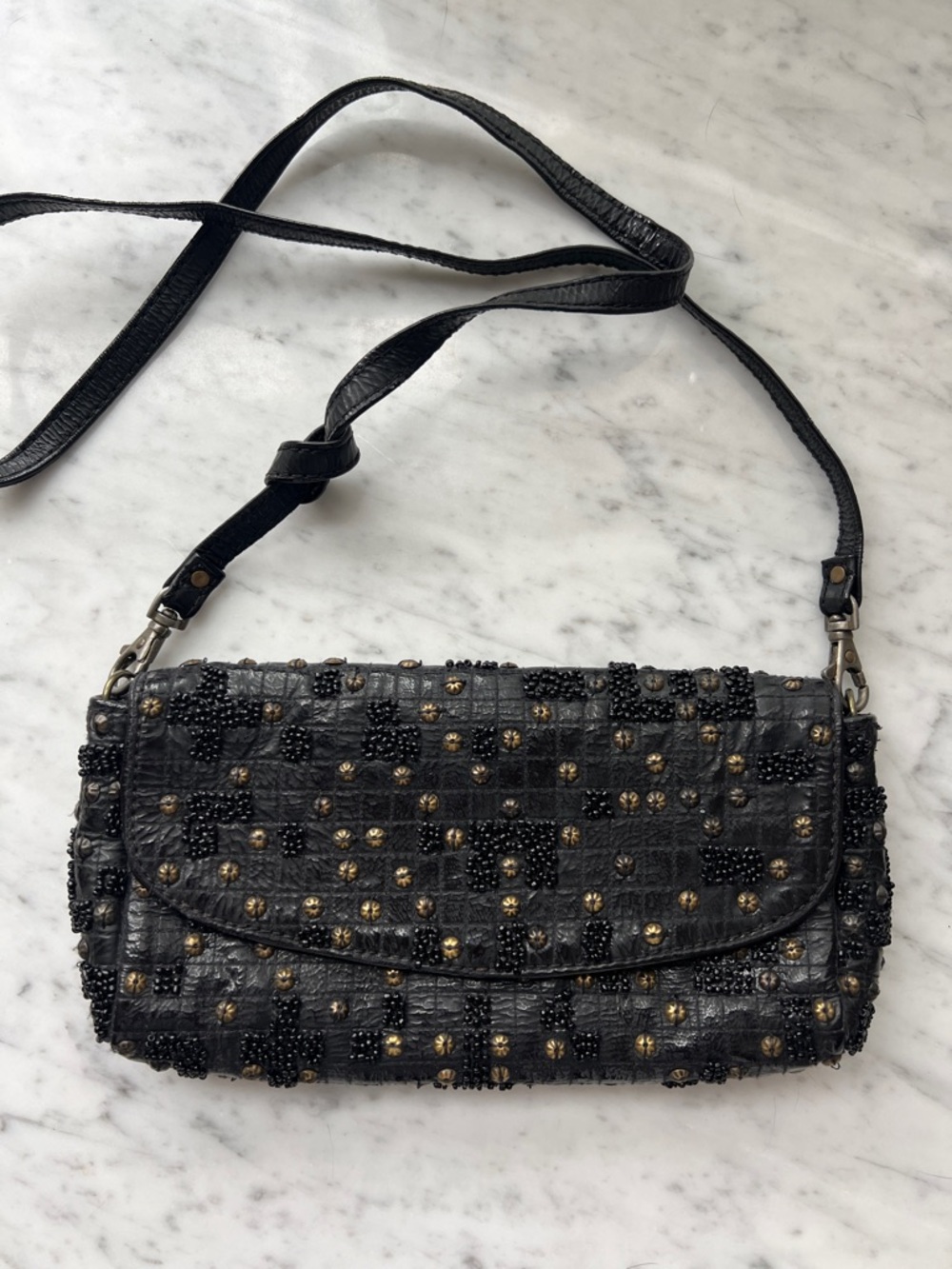 Anton Batik Black Beaded Crossbody Bag - Women's Evening Clutch